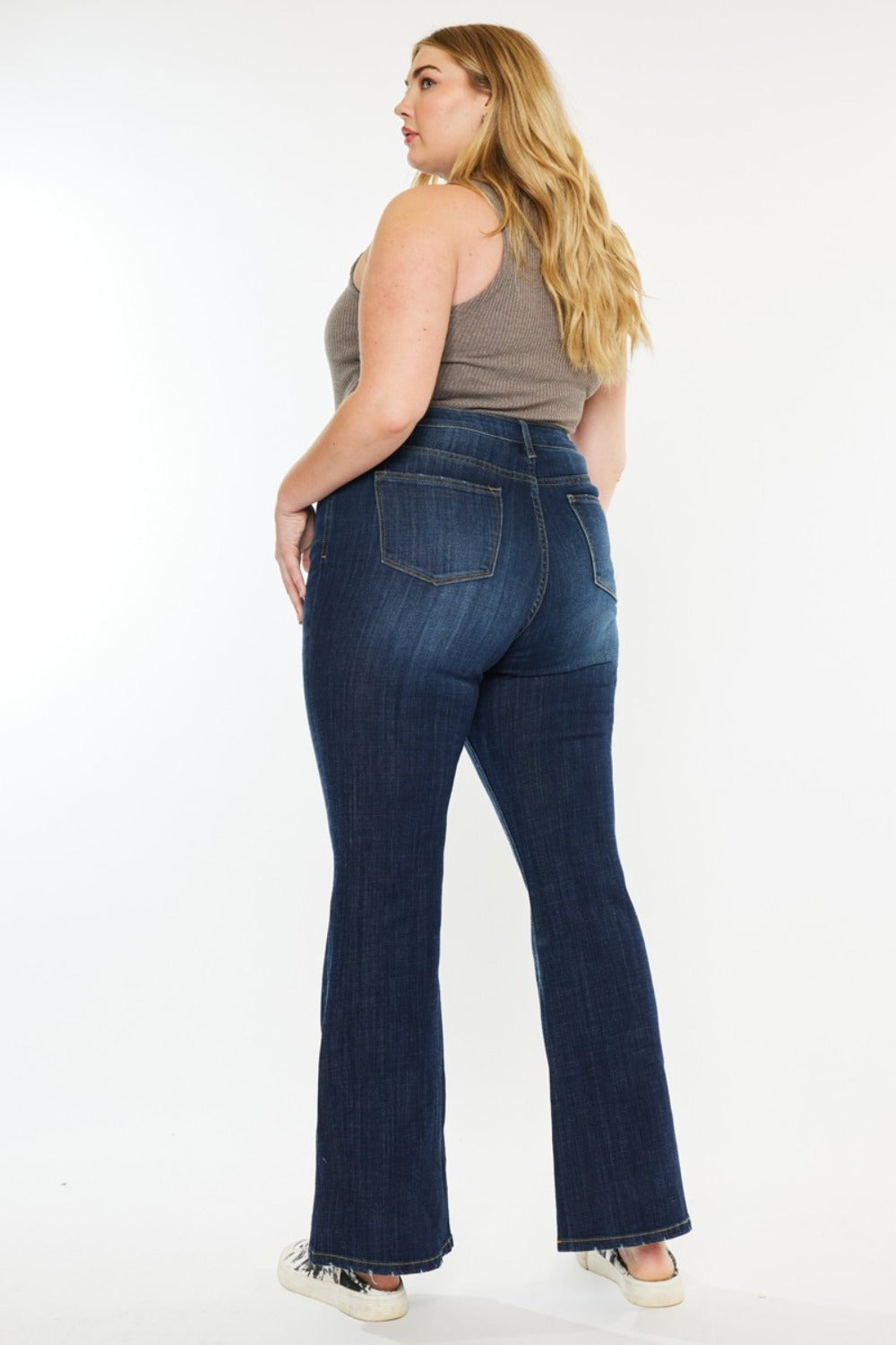 Size Inclusive Dark Wash Mid Rise Flare Jeans