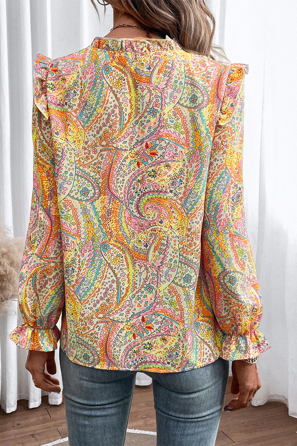 Paisley Printed Frill Flounce Sleeve Shirt