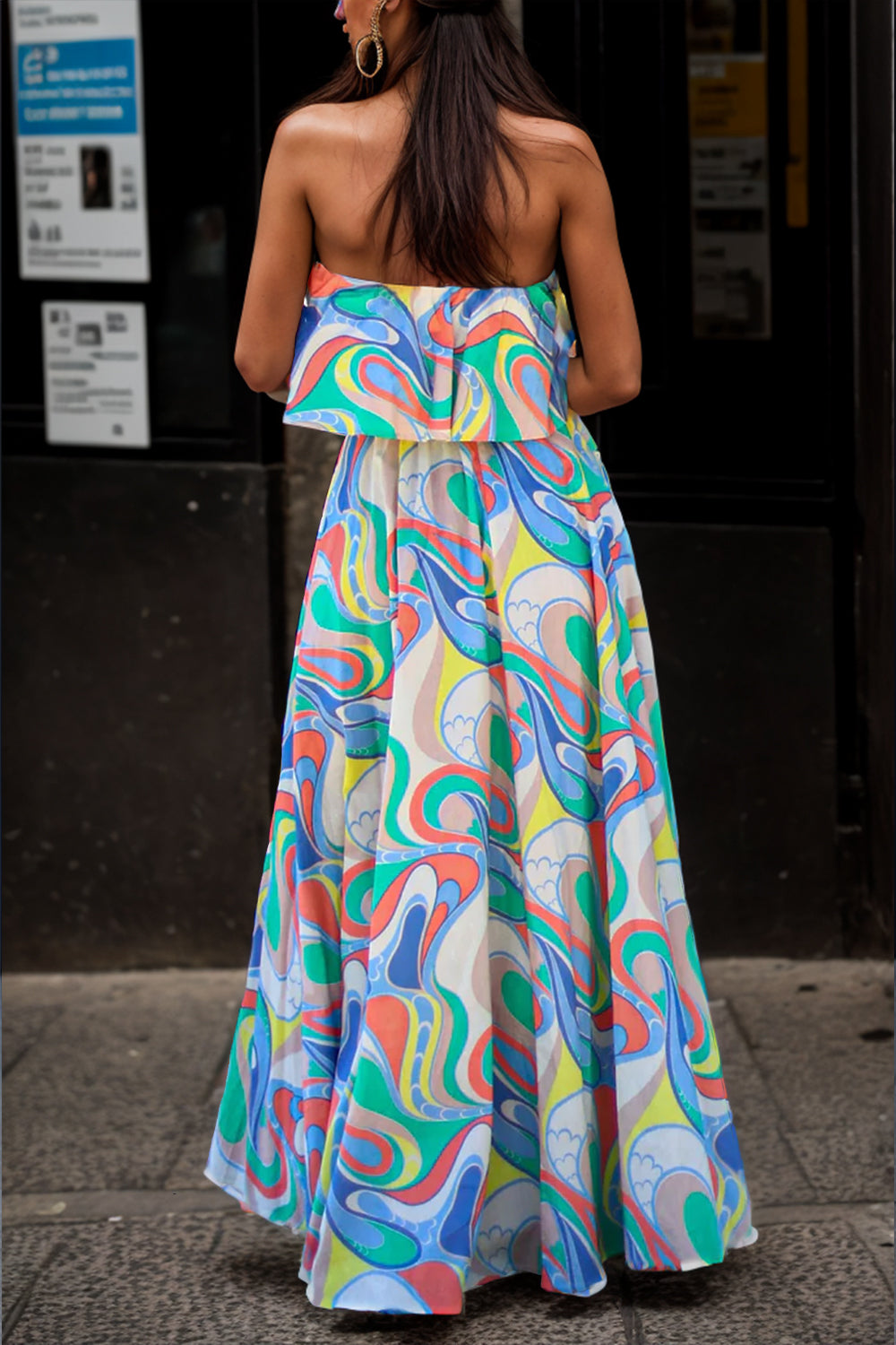 Festive Printed Strapless Maxi Dress