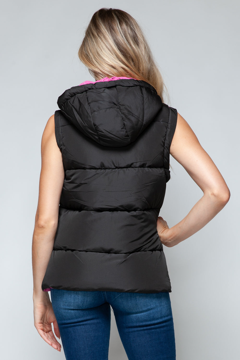 Snobbish Snap and Zip Closure Hooded Contrast Vest