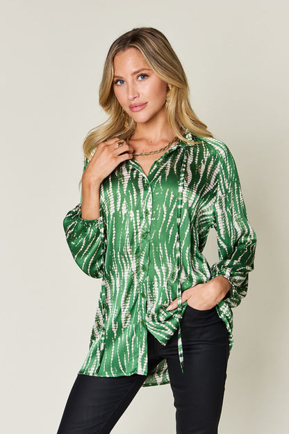 Size Inclusive Printed Button Up Long Sleeve Shirt