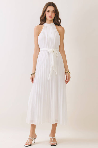 All Over Pleated Halter Neck Midi Dress