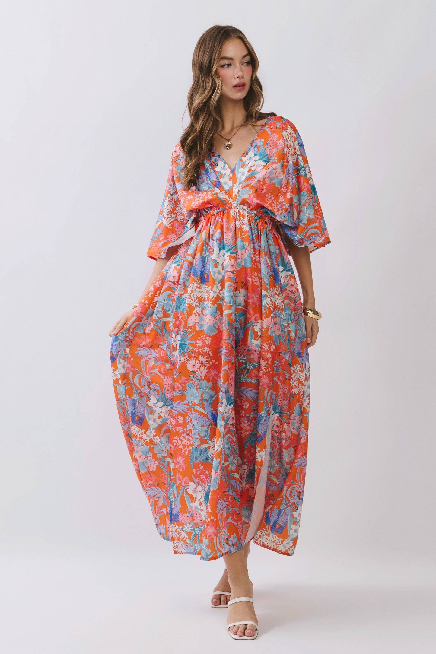 Minna Floral V Neck Empire Waist Maxi Dress