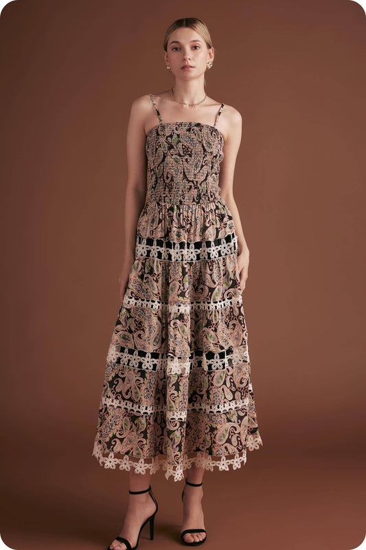 Posh Paisley Eyelet Lace Midi Dress