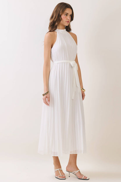 All Over Pleated Halter Neck Midi Dress