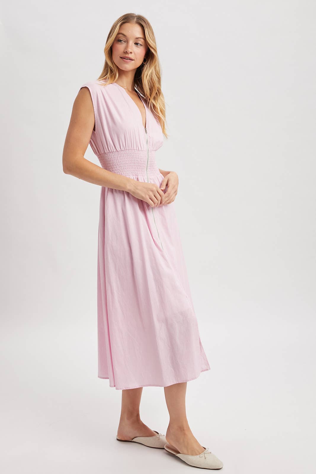 STRIPED FRONT ZIP MIDI DRESS / WL25-12227
