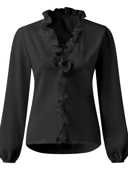 Size Inclusive Ruffled V-Neck Long Sleeve Blouse