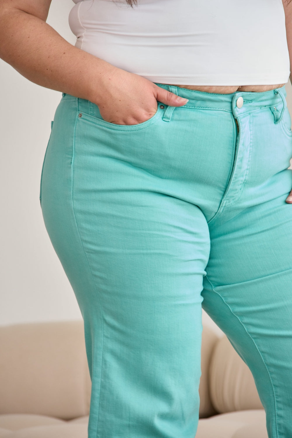 Chloe Size Inclusive Tummy Control High Waist Raw Hem Jeans