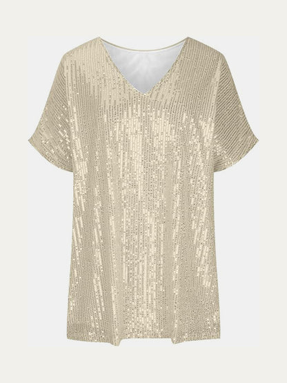 Size Inclusive Sequin V-Neck Short Sleeve Top