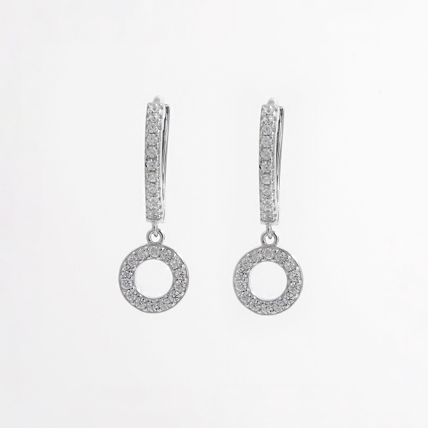 Sterling Silver Inlaid CZ Hoop Dangle Earrings