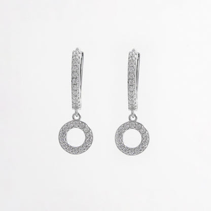 Sterling Silver Inlaid CZ Hoop Dangle Earrings