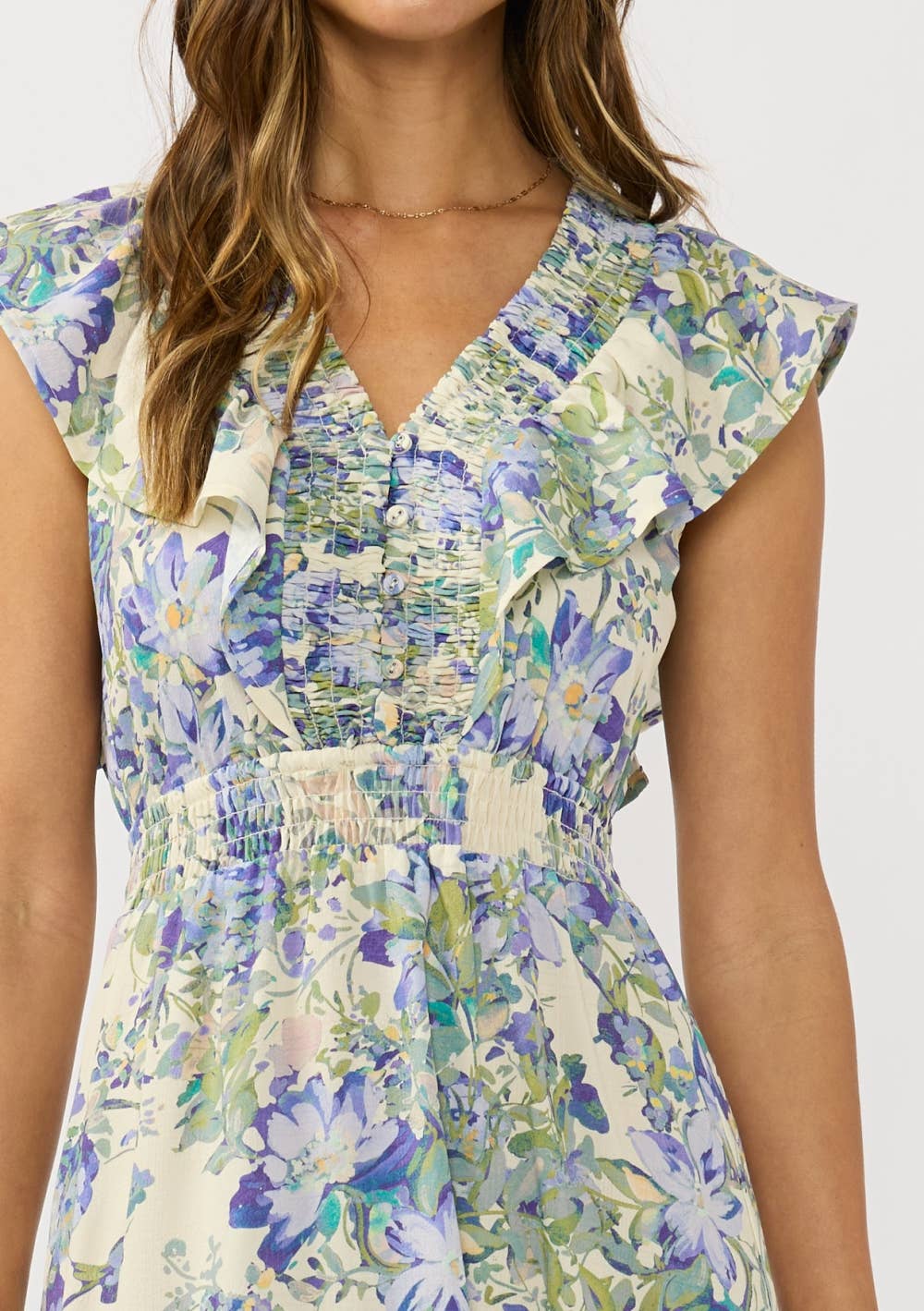V-neck Smocked Waist Tiered Ruffle Midi Dress