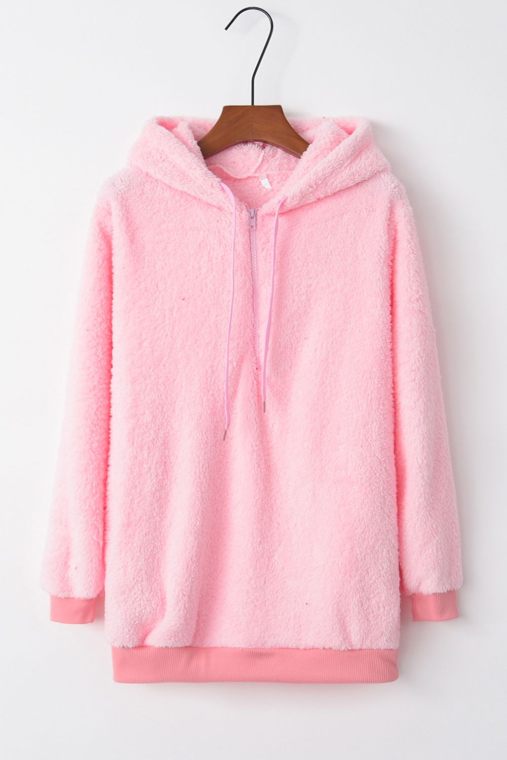 Size Inclusive Quarter-Zip Drawstring Teddy Hoodie