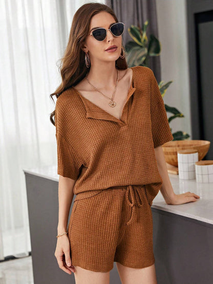 Size Inclusive Waffle-Knit Dropped Shoulder Top and Shorts Set