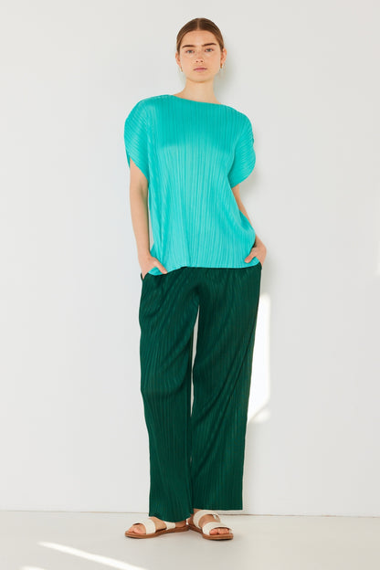 Marina Pleated Elastic-Waist Straight Pants