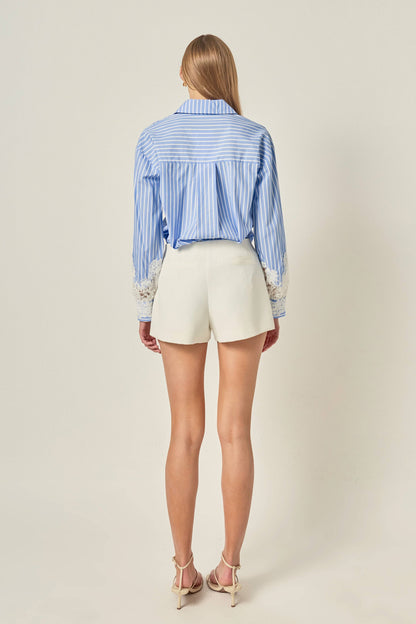 Embroidered Lace Stripe Shirt Top