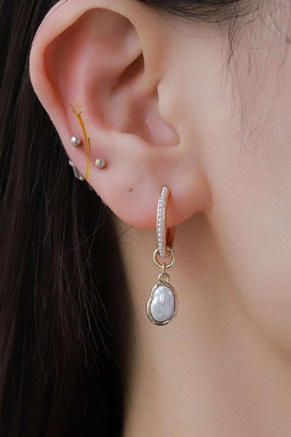 Freshwater Pearl Huggie Drop Earrings