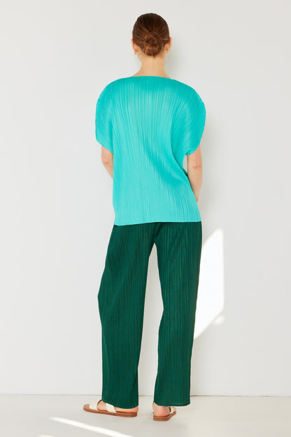 Marina Pleated Elastic-Waist Straight Pants