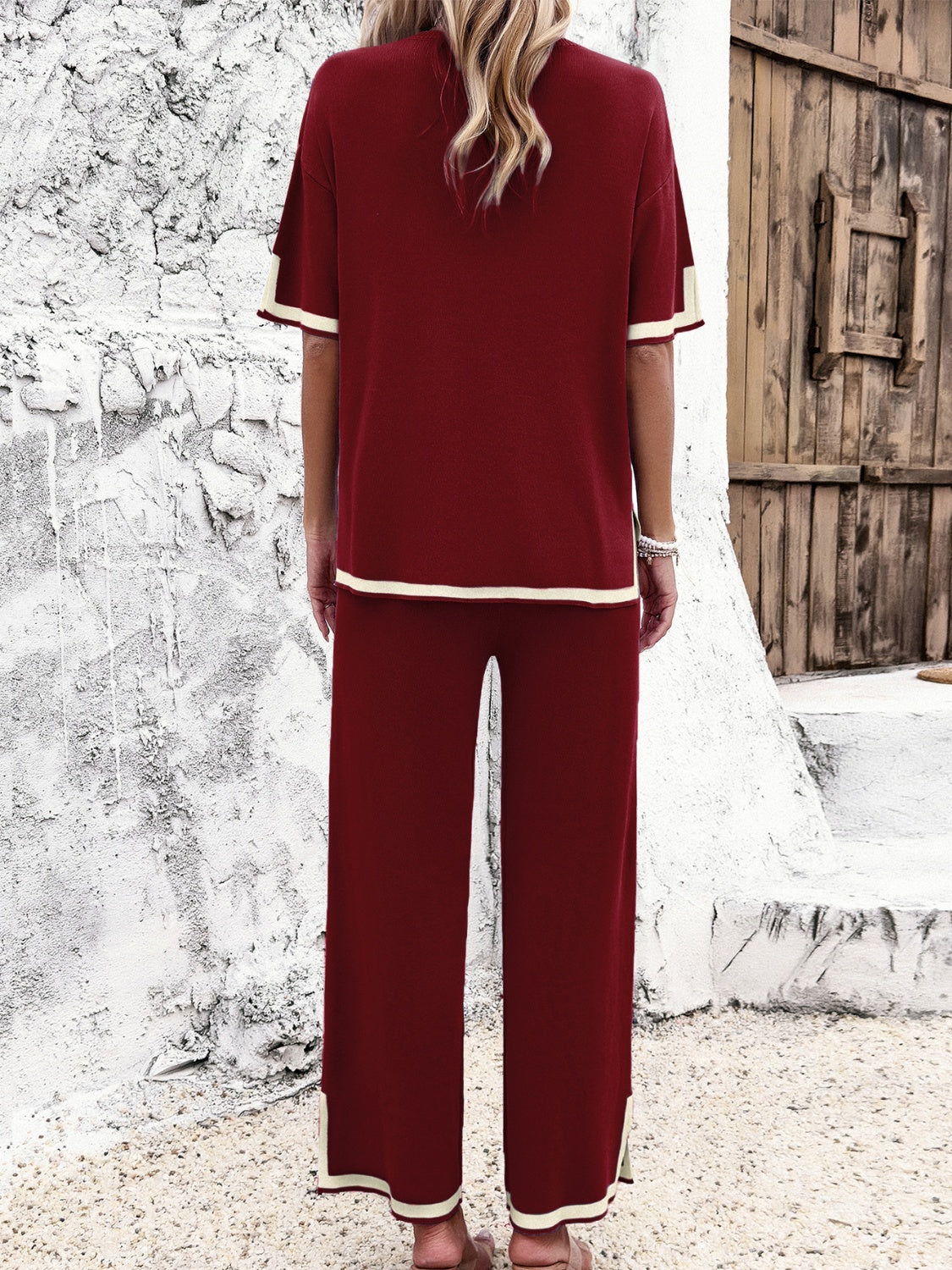 Divine Contrast Trim Round Neck Top and Pants Set