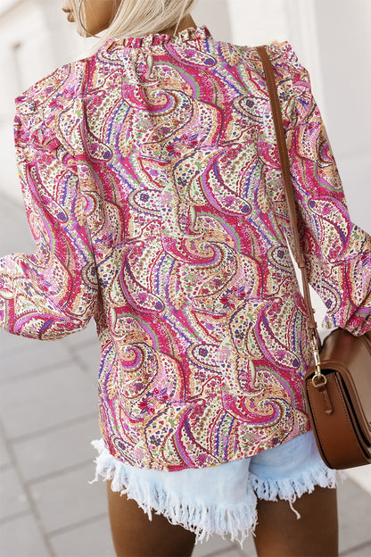 Paisley Printed Frill Flounce Sleeve Shirt