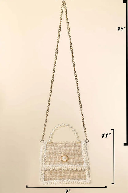 Pearl Trim Woven Handbag