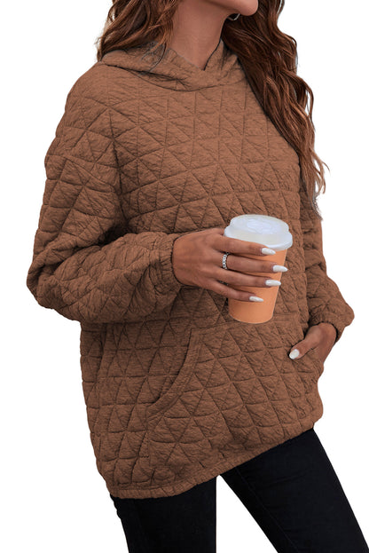 Cozy Coffee Quilted Kangaroo-Pocket Hoodie