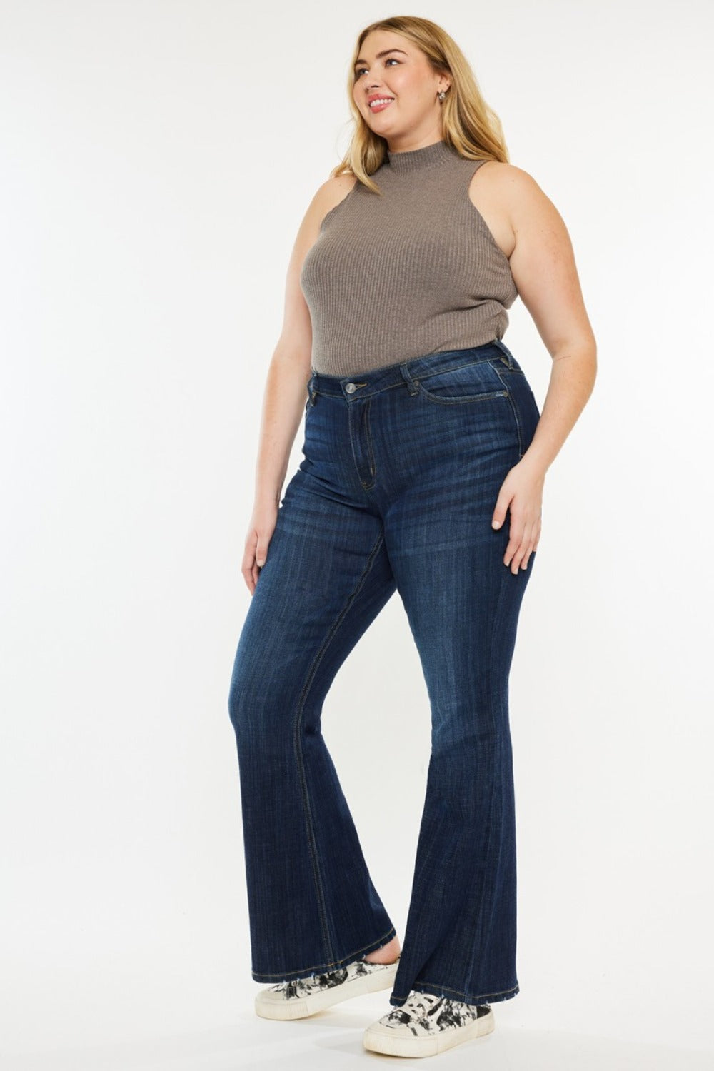 Size Inclusive Dark Wash Mid Rise Flare Jeans