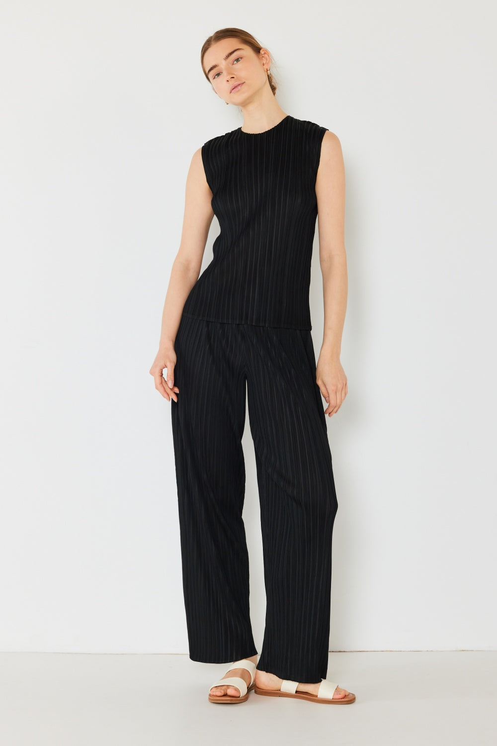 Marina Pleated Elastic-Waist Straight Pants