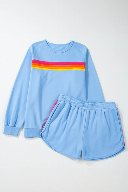 Size Inclusive Striped Round Neck Top and Shorts Set