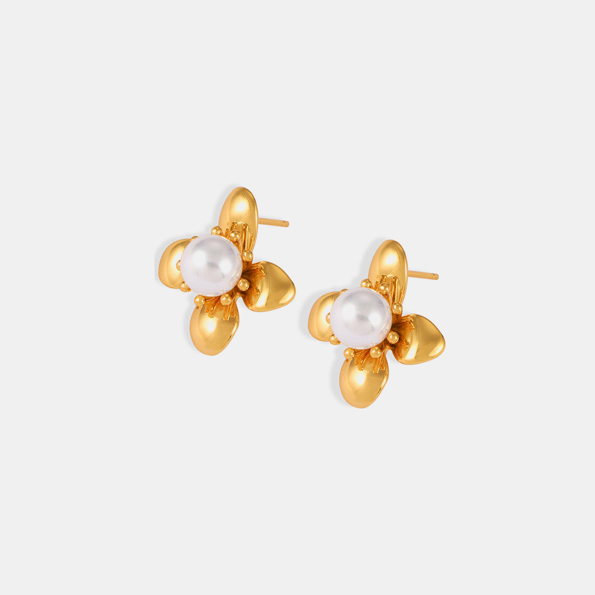 Faux Pearl Titanium Steel Flower Earrings