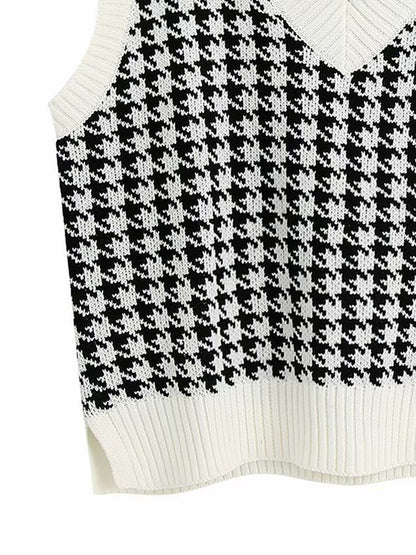 Houndstooth V-Neck Sweater Vest