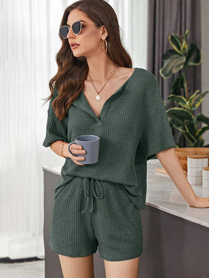 Size Inclusive Waffle-Knit Dropped Shoulder Top and Shorts Set