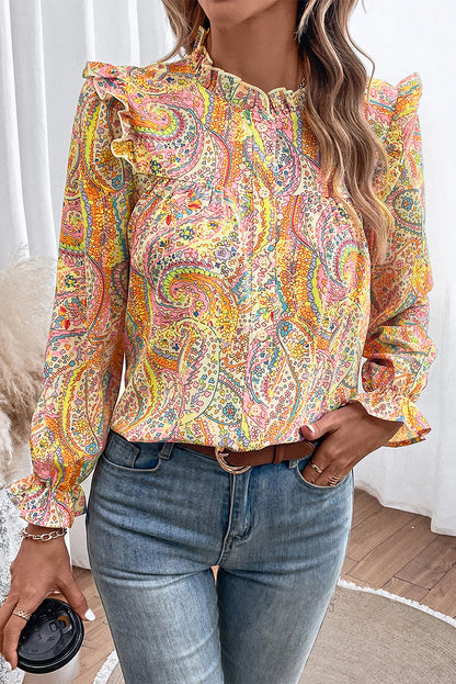 Paisley Printed Frill Flounce Sleeve Shirt