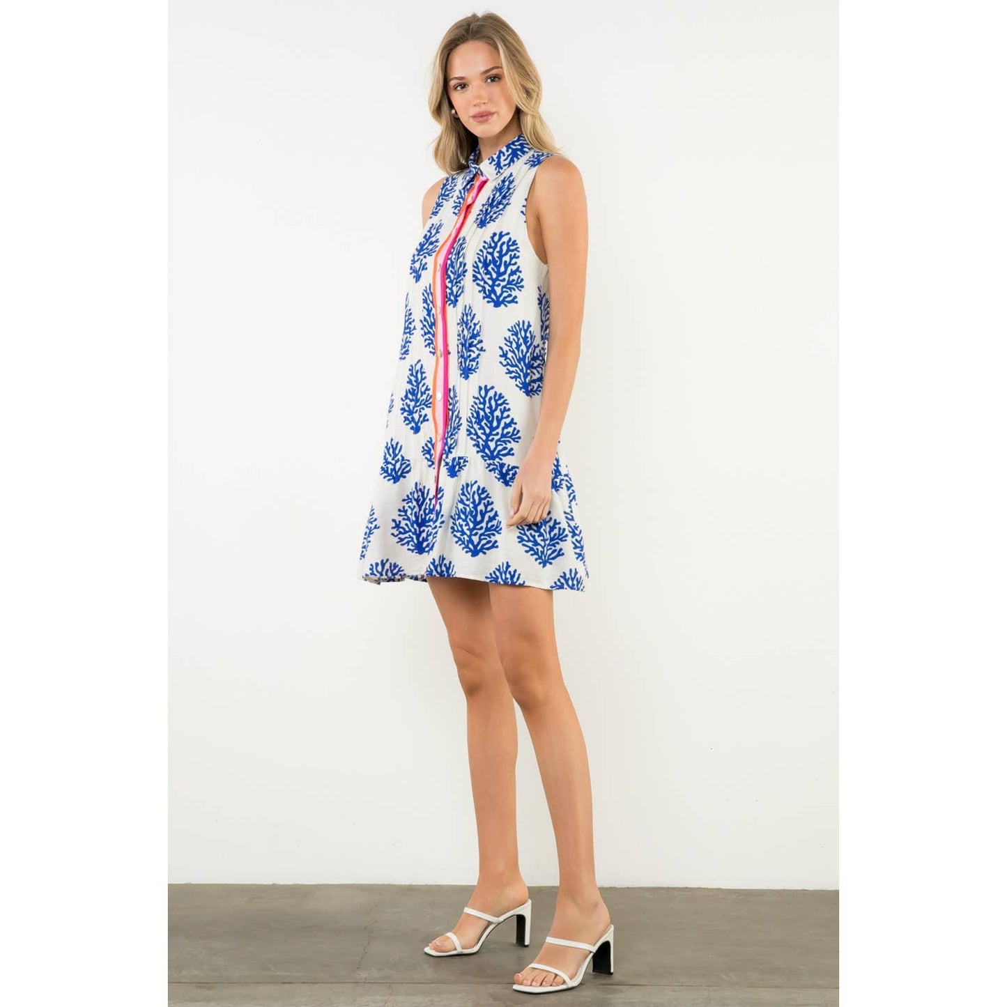 Sleeveless Collared Print Dress