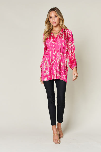 Size Inclusive Printed Button Up Long Sleeve Shirt