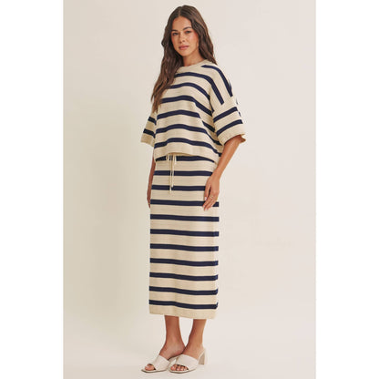 WEEKEND IN CANNES SOFT DRAPE COTTON STRIPE RELAXED SWEATER