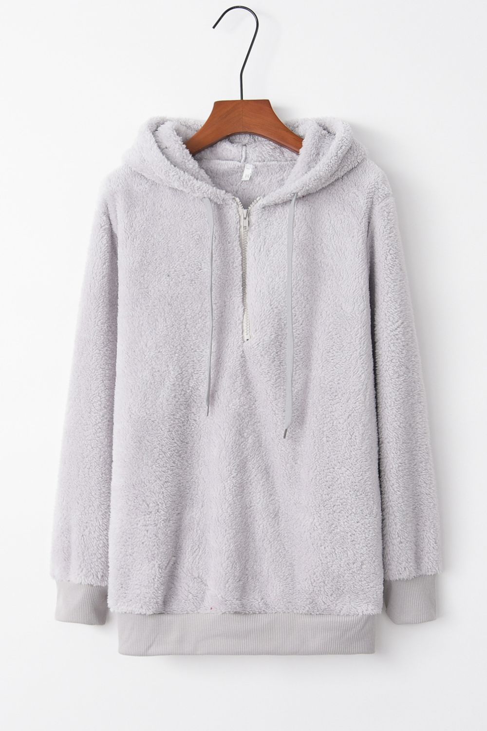 Size Inclusive Quarter-Zip Drawstring Teddy Hoodie