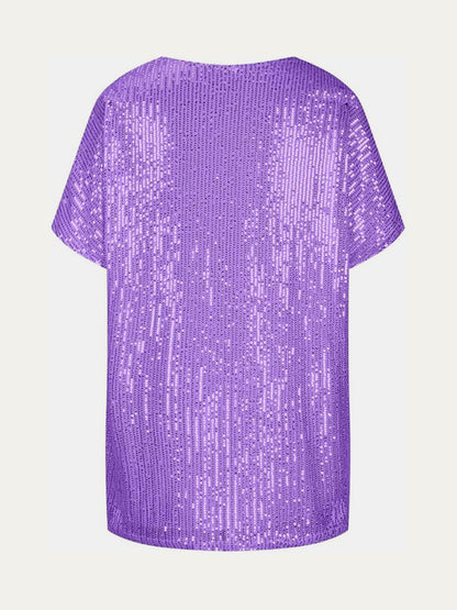 Size Inclusive Sequin V-Neck Short Sleeve Top