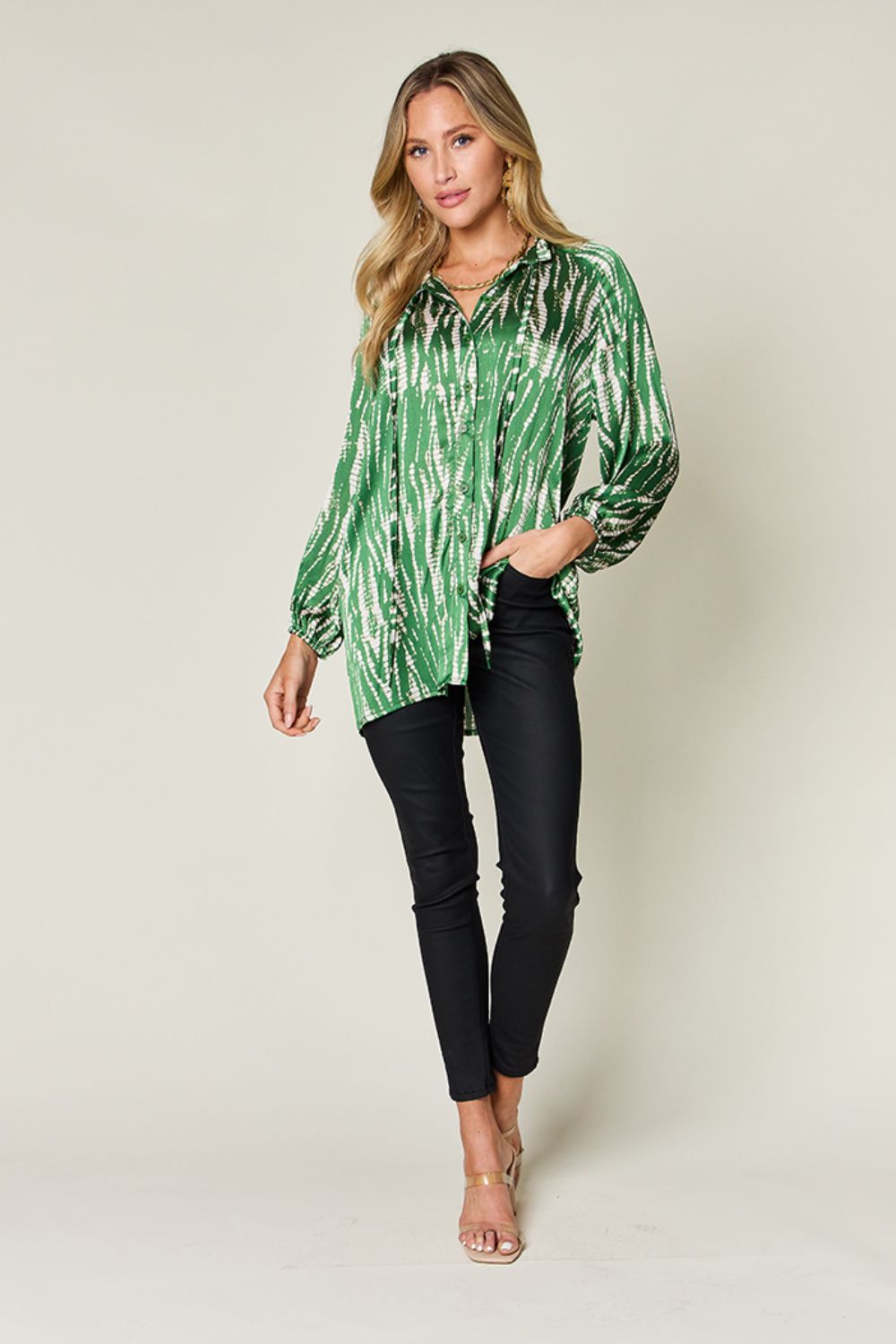 Size Inclusive Printed Button Up Long Sleeve Shirt