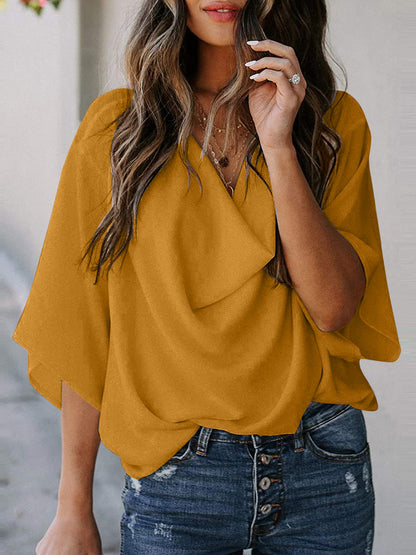 Size Inclusive Cowl Neck Three-Quarter Sleeve Blouse