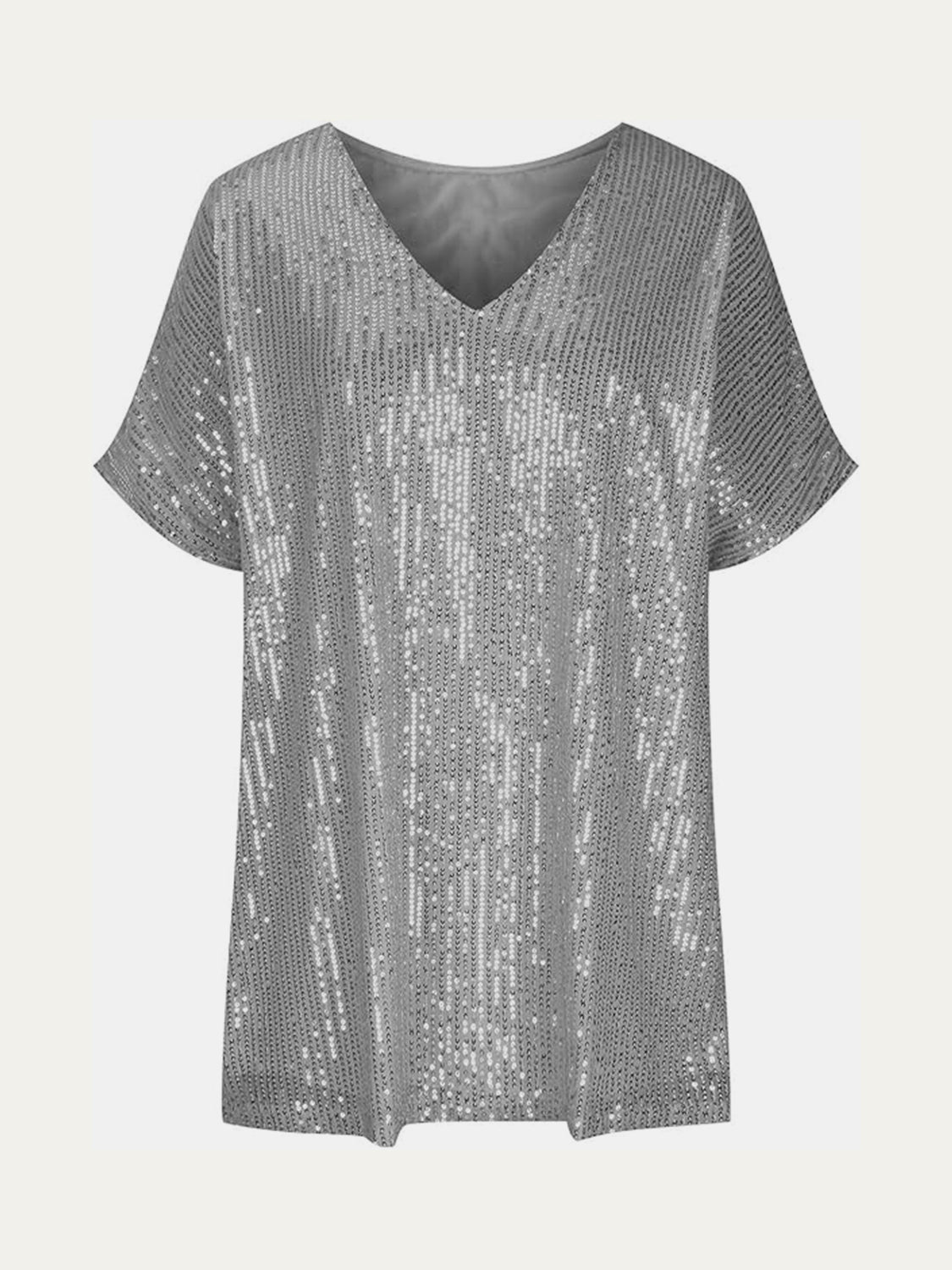 Size Inclusive Sequin V-Neck Short Sleeve Top