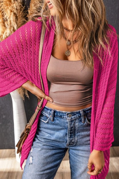 pink dolman sleeve knit classic open front cardigan