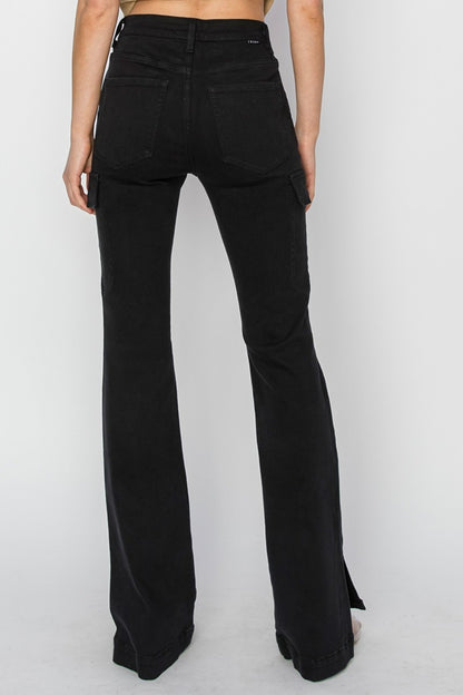 Size Inclusive High Rise Side Slit Cargo Bootcut Jeans