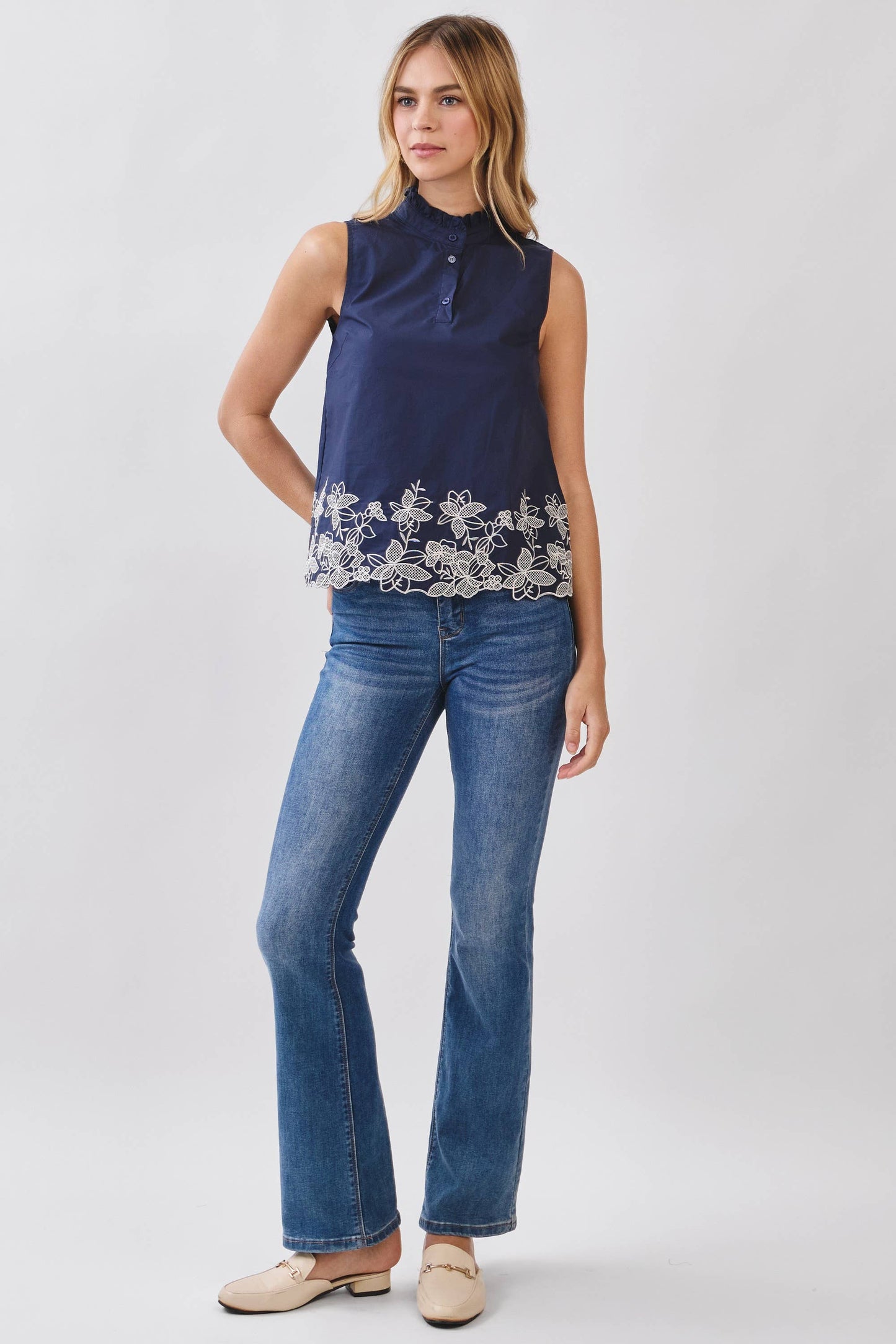 Embroidered Hem Detail Sleeveless Top