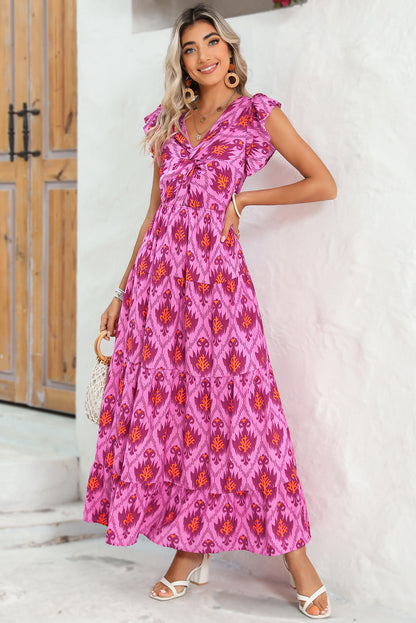 Abstract Print Ruffle Tiered Maxi Dress