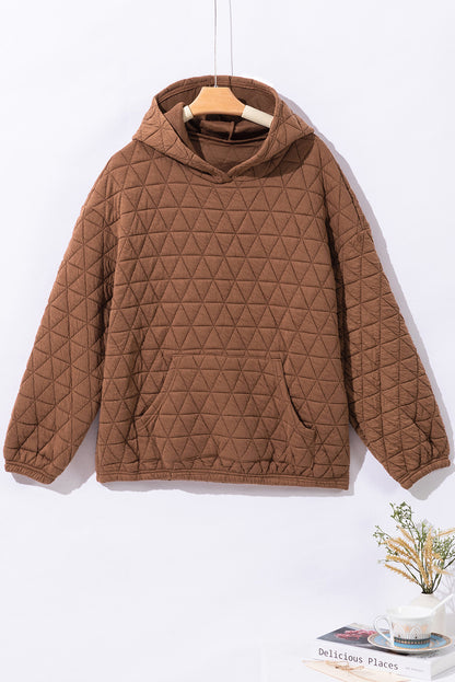 Cozy Coffee Quilted Kangaroo-Pocket Hoodie