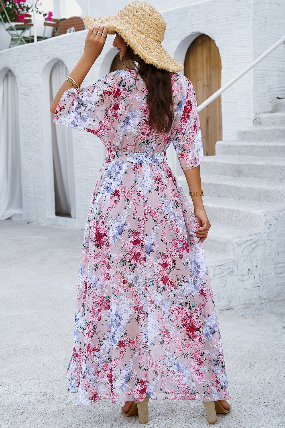 Divine Printed Tied Half Sleeve Slit Dress