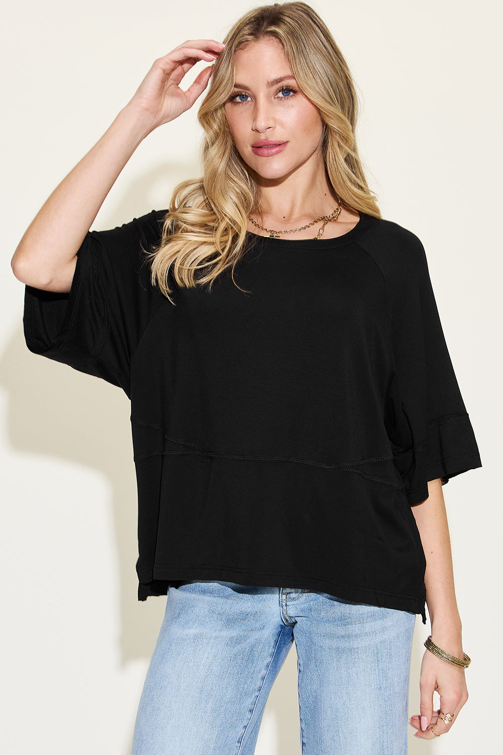 Size Inclusive Bamboo Round Neck Exposed Seam T-Shirt