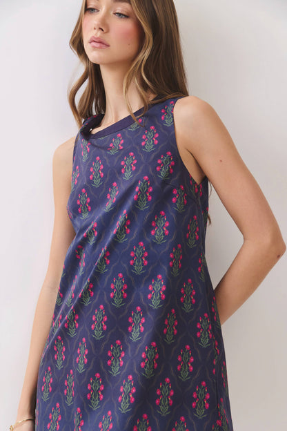 Floral Border Back Zipper Shift Mini Dress