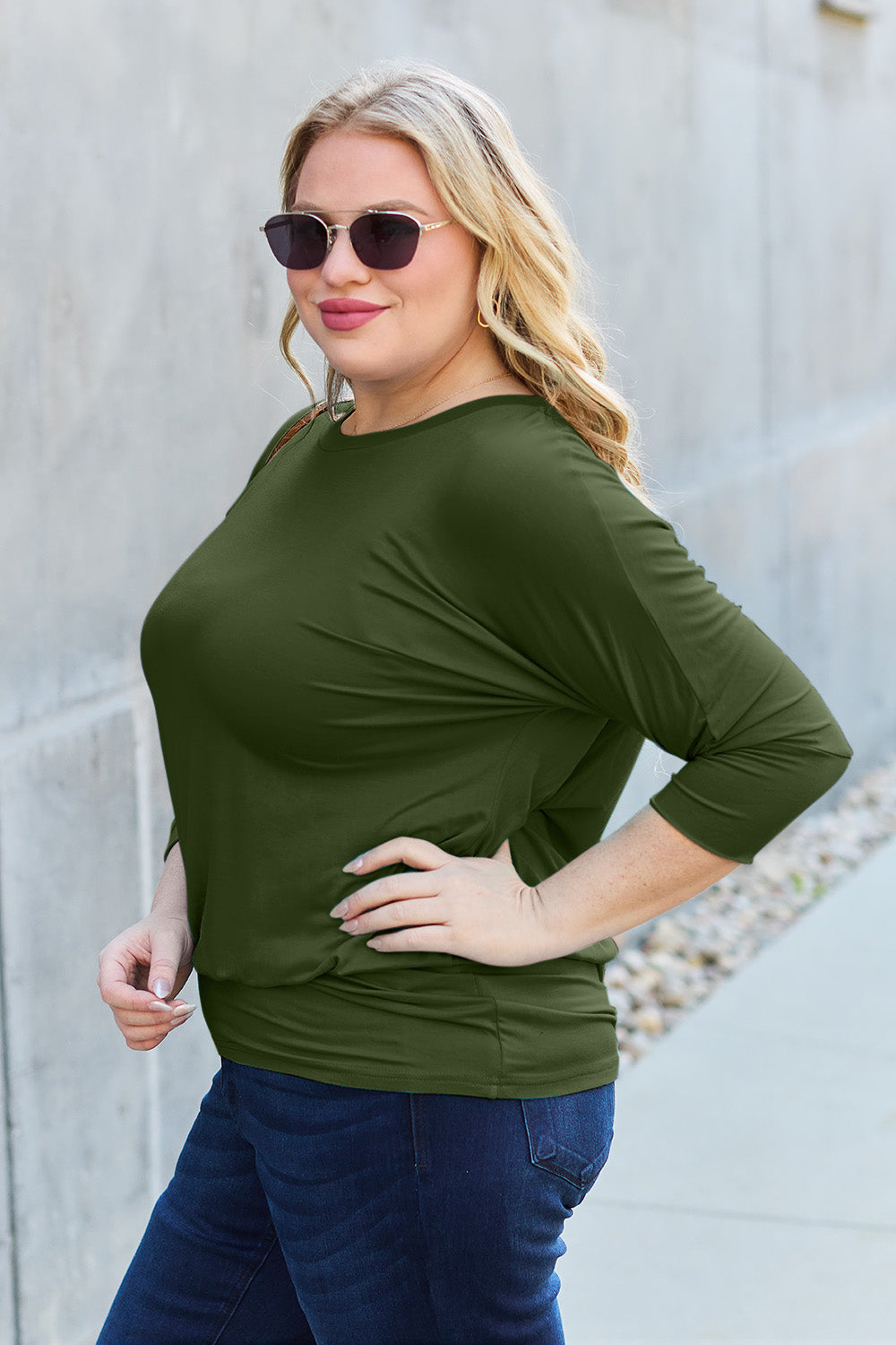 Size Inclusive Round Neck Batwing Sleeve Top